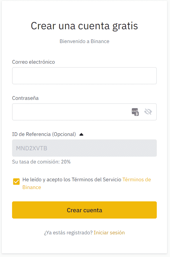 Binance: Tu tasa de comisión: 20% de por vida