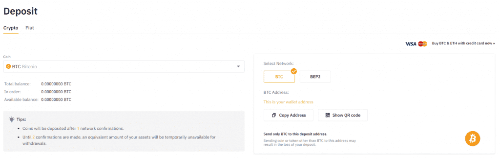 Binance Bitcoin deposit address