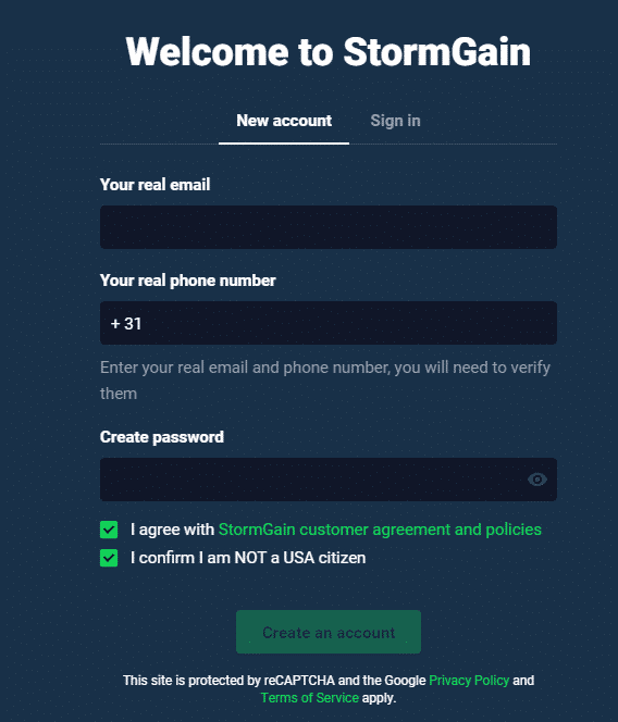 Open Stormgain account