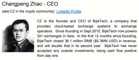 Ceo Changpen Zhao en Binance