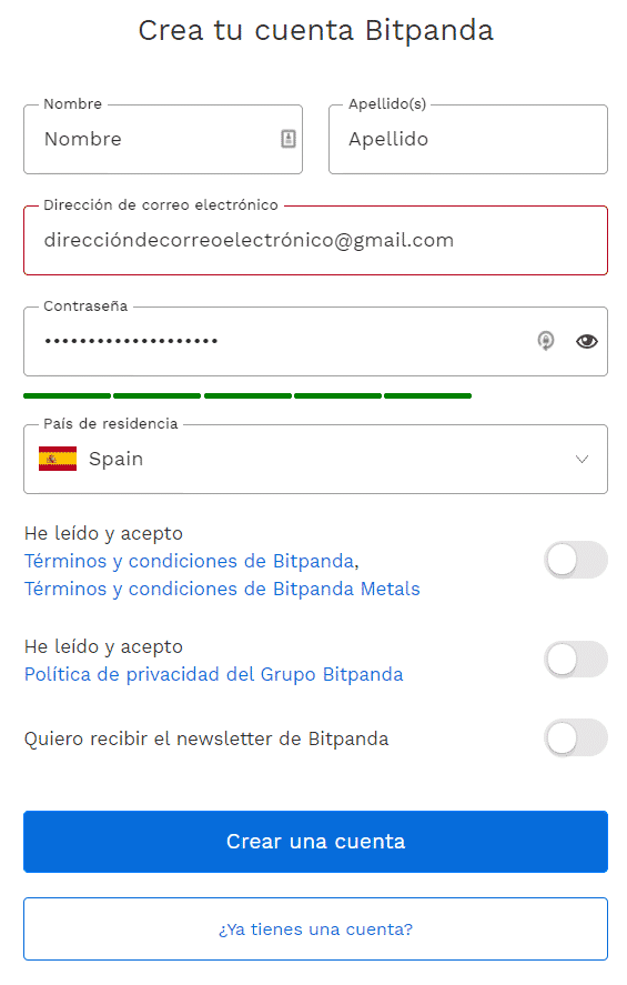 Crea una cuenta nueva en Bitpanda