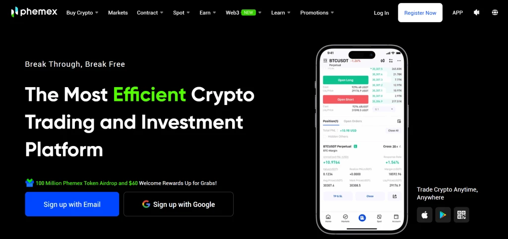 Phemex newly launched website