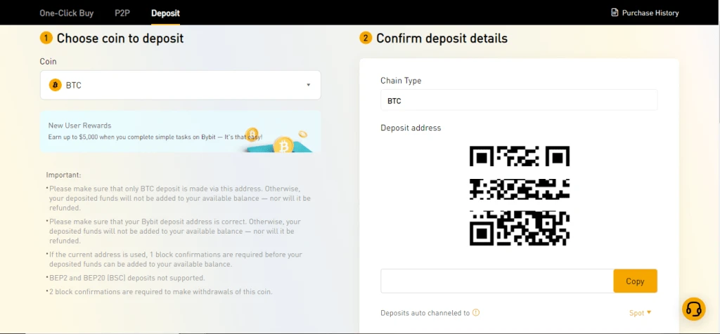 Deposit funds at Bybit